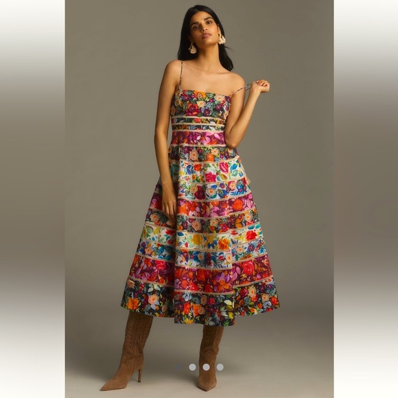 RARE!!!!Anthropologie NWT 3D Maeve Square-Neck Sleeveless Midi Dress size XS - Picture 3 of 16